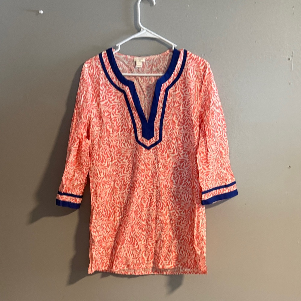 J. Crew Pink and Blue Patterned Top. Ladies large